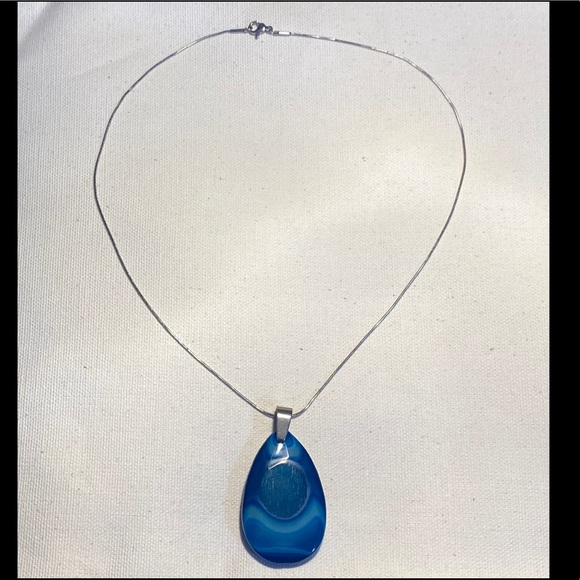 🐠Striped blue agate pendant stainless steel chain - Picture 6 of 7